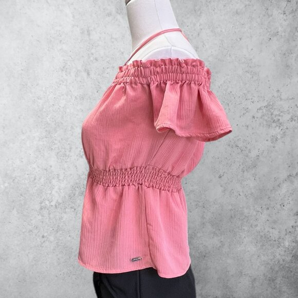 Guess Top Women's Small Off Shoulder Pink Peplum Summer Top - Picture 7 of 13